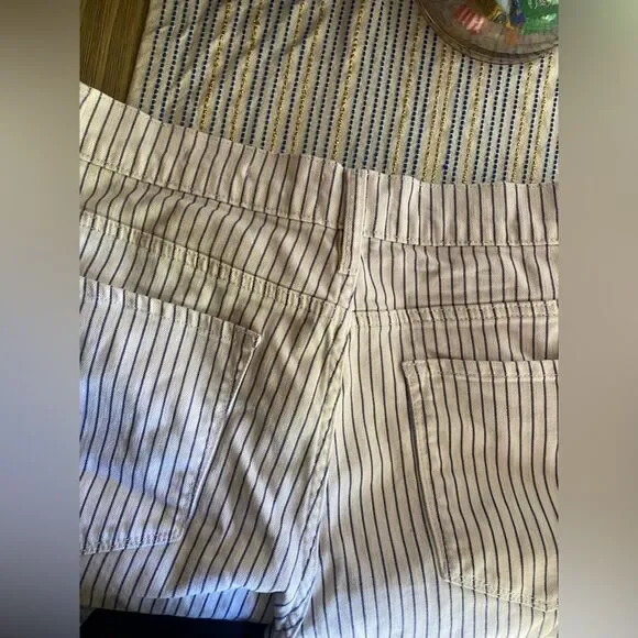 FRAME Le Palazzo Crop High-Rise Striped Wide-Leg Womens Jean White Blue Raw 29 - Picture 11 of 15